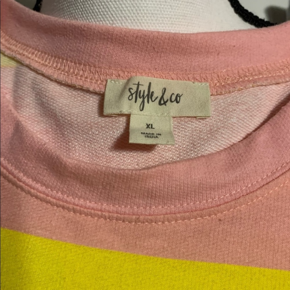 Style & Co pink and yellow stripey long sleeve top.
